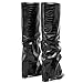 SaraIris Women's Slouchy Knee High Boots - Black, Pointed Toe, Fold Over, Chunky, Shark Boots