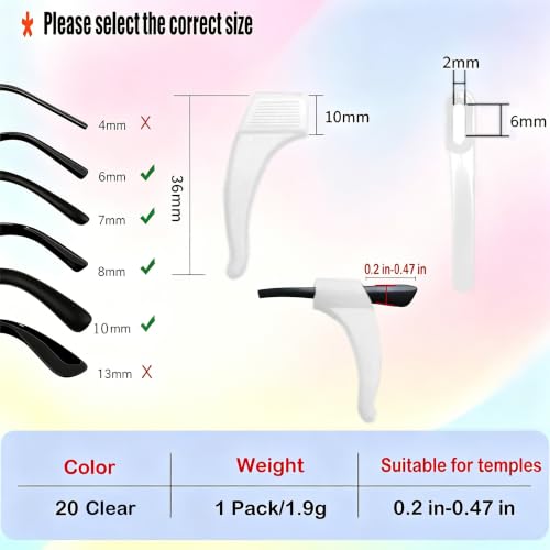 Image of MOLDERP Glasses Ear Grips, 20 Pairs Kids And Adults Glasses Anti-Slip, Silicone Elastic Eyeglasses Temple Tips Sleeve Retainer, Prevent Eyewear Sunglasses Spectacles Glasses Slipping (Clear, M)