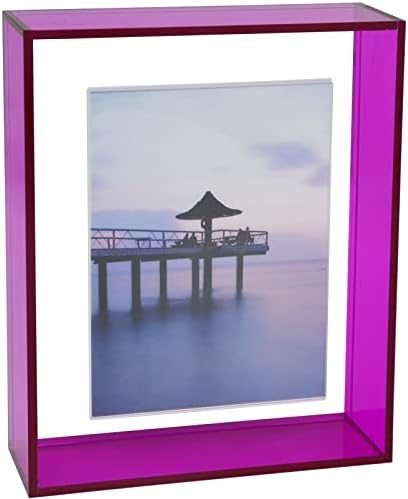 HappyDino 4x6 Floating Frame Acrylic Neon Picture Frame Freestanding Translucent Colored Decorative Photo Frame for Wall Mounting Tabletop Desk Gallery Display, Purple
