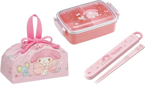 スケーター(Skater) マイメロディ 25 ビッグリボン 抗菌 食洗機対応 ふわっとフタタイトランチボックス 角型 お弁当箱 450ml 箸/箸箱セット ランチ巾着 マイメロ リボン キッズ こども キャラクター ふんわり ふわっと タイト ロック ラ