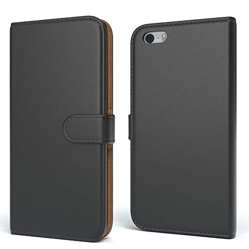 EAZY CASE Tasche kompatibel mit Apple iPhone 5 / 5S / SE (2016) Schutzhülle mit Standfunktion Klapphülle im Bookstyle, Handytasche Handyhülle mit Magnetverschluss und Kartenfach, Kunstleder, Schwarz