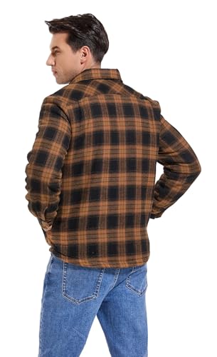 Image of Men's Sherpa Cotton Flannel Shirt Jacket Plaid Button Coat Pocket