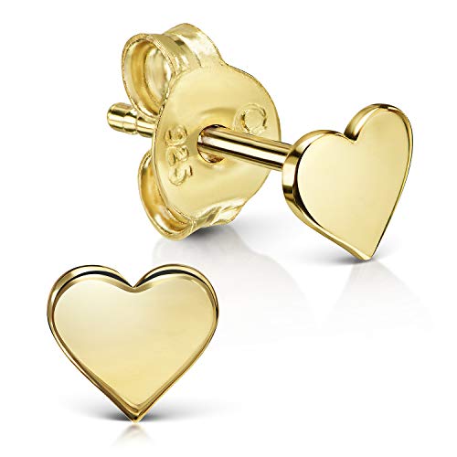 Materia SO-457 Boucles d'oreilles en forme de cœur en argent 925 plaqué or pour filles et femmes avec étui cadeau, Or jaune