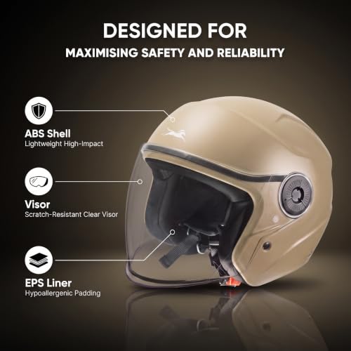 Image of TVS ACE ISI Certified Open face Unisex Helmet with Full Coverage Visor Available in 8 Colors | Lightweight Comfort-Fit Microfiber Liner Equipped with Quick Release Chin Strap