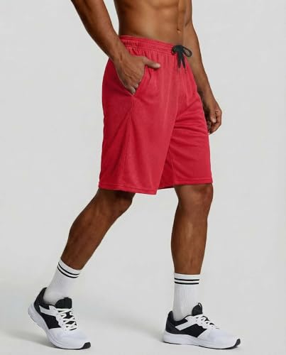 Image of Real Essentials 5 Pack: Men's 9 inch Mesh Shorts - Athletic Gym, Workout, Basketball, Running, Casual Lounge Activewear Pockets