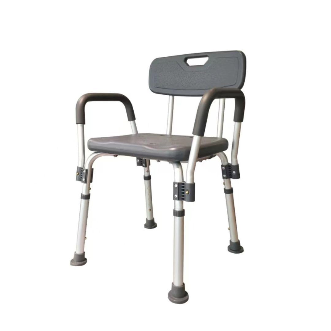 Silla para Ducha con Reposabrazos, 70-80 cm, Asiento Ajustable, Antideslizante, Silla de Baño para Adultos y Personas con Movilidad Reducida, Gris