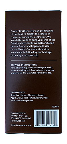Farmer Brothers Premium Pomegranate Herbal Tea, Pack of 25 Tea Bags - Thumbnail 2