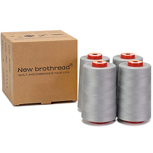 New Brothread - 30 Options - 4 Large Cones Of 5500Y (5000M) Each All Purpose Spun Polyester Thread 40S/2 (Tex27) For Serger, Overlock, Quilting, Piecing And Sewing - Silver #TOP2