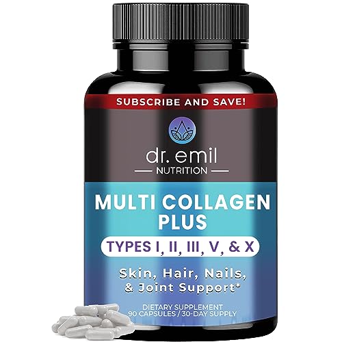 Dr. Emil Nutrition Multi Collagen Plus Pills - Collagen Supplements to Support Hair, Skin, Nails, Joints, & Gut Health - Hydrolyzed Collagen Supplement with Type I, II, III, V, X Collagen Peptides.