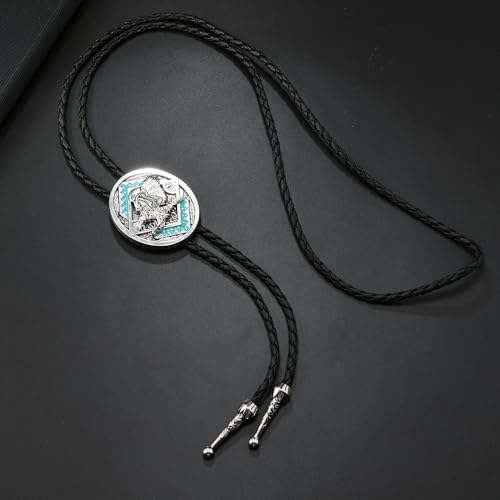 Image of Joxevyia Bolo Tie for Men Vintage Cow Skull Leather Rope Western Cowboy Necktie Vintage Bola Tie Gift for Him