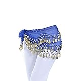 UHEREBUY Chiffon Dangling Gold Coins Belly Dance Hip Skirt Scarf Belt (Dark Blue)