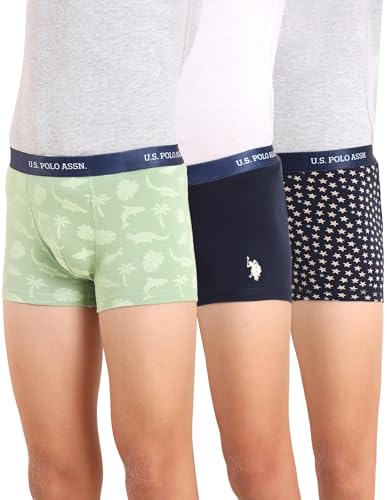 Image of U.S. Polo ASSN. Boys EKT04 Mid Rise Cotton Spandex Trunks - Pack of 3