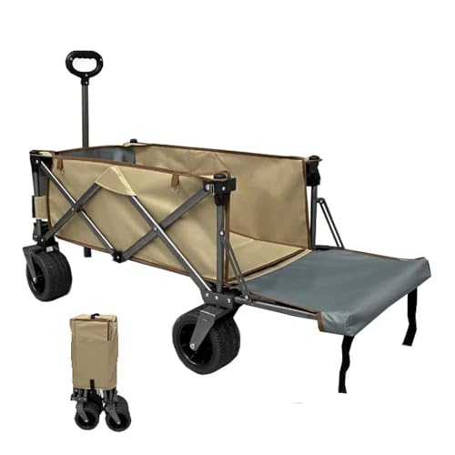 Fengzel Outdoor アウトドアワゴン キャリーカート 220L大容量 耐荷重150kg 長物対応360度回転 ロック装置 太いタイヤ 引き押し２WAY 収束式 ゴムネット付属 キャリーワゴン (カーキ+グレー, 150Ｌ)