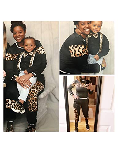 Women's 2 Piece Leopard Outfit Long Sleeve Crew Neck Pullover Top and Skinny Pants Set Black XXL