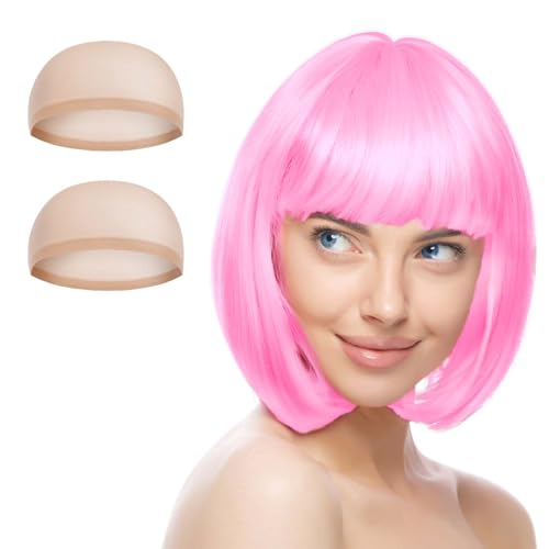 AUYAO Perruque Partyrama, 28cm bob court avec frange Unique, Perruque Coupe au Carré Classique avec Lunettes et bonnets de perruque pour le carnaval & motto-party, Vert