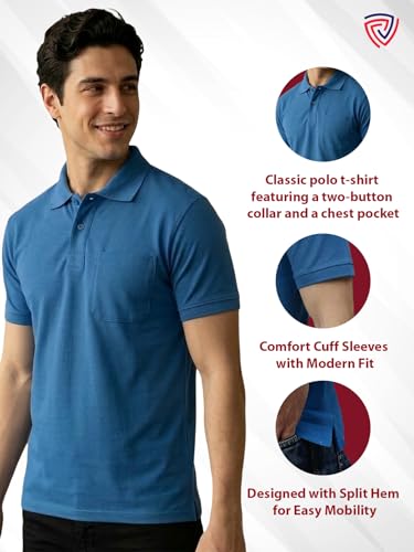 Image of Lux Cozi Men's Polo T-Shirt Regular Fit Half Sleeves with Pocket | Cotton Blend Polo Neck Collar T-Shirt for Men | Casual, Office Comfortable Breathable T-Shirt | Stylish Plain Tee