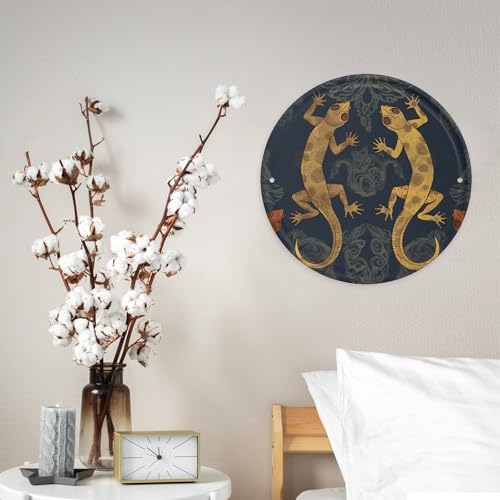 Letrero de metal de lagartos, adorno circular de pared ideal para regalar en casa 8