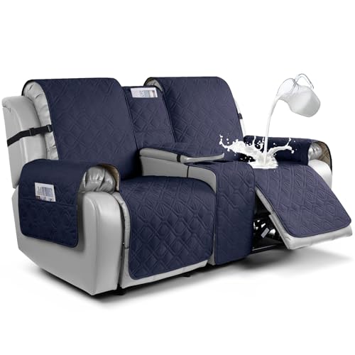 Image of VANSOFY Loveseat Recliner Cover with Console 100% Waterproof Sofa Slipcovers Non-Slip Reclining Couch Cover Split Sofa Covers Furniture Protector for Pets, Dogs(Dark Blue)