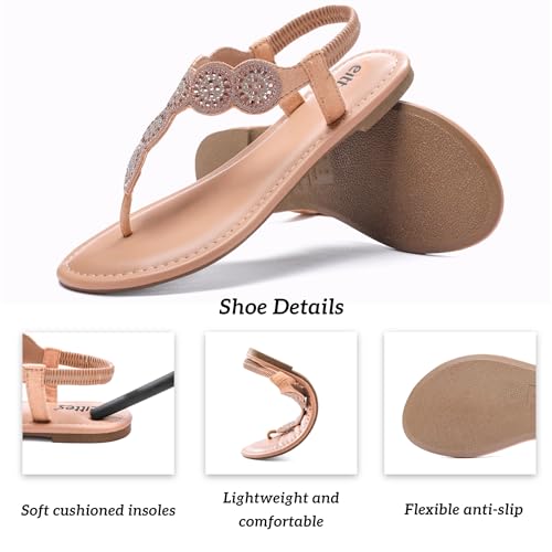 Veittes Women's Bohemian Bling Flat Slide Sandals - Casual Summer Thong Sandals with Rhinestone Decor, Rubber Sole, Lightweight & Comfortable Ankle StrapThong Summer Sandals.3