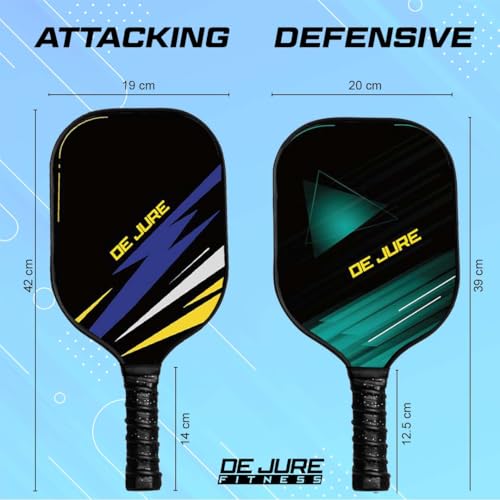 Image of De Jure Fitness 16 MM Pickleball Paddle - 2 Premium Fibre Glass 16 MM Rackets Honeycomb Composite Core with Cushion Comfort Grip & 4 Balls & Portable Racquet Bag (2 Rackets + 4 Balls+ Bag)