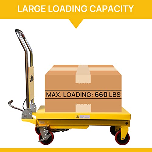 Xilin Single Scissor Hydraulic Lift Table Cart Manual Lift Truck With Foot Pump, 660Lbs Capacity, 35.4" Lifting Height #TOP2