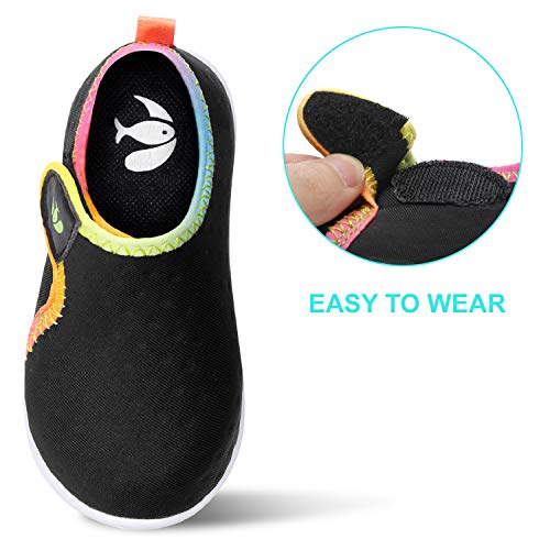 Image of FEETCITY Quick Drying Water Shoes for Baby Boys and Girls Beach Water Sports Lightweight Slip On Walking Shoes Black 12-18 Months Infant