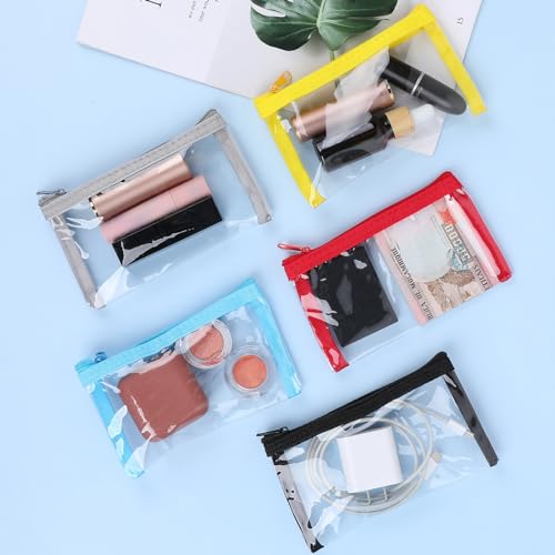 5 Pcs 6 x 3.5-inch Clear Waterproof Cosmetic Bag with Zipper Small Makeup Pouches for Purse Mini Clear Zipper Bag Small Travel Kit Storage Pouch for Bathroom Vacation Organizing(Small)4