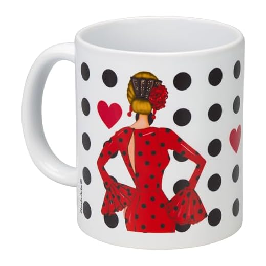 IllustrArte Taza de 350ml – Taza de Cerámica con Diseño de Bailarina de Flamenco – Regalo para Amantes del Baile – María rojo