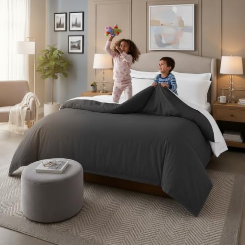Image of Duvet Cover King Size Bed (92x110 Inch) 1 Duvet Cover + 4 Pillow Covers with Zipper 600 TC Cotton Reversible Luxurious Quilt, Comforter, Rajai, Blanket Cover (White /Dark Grey)