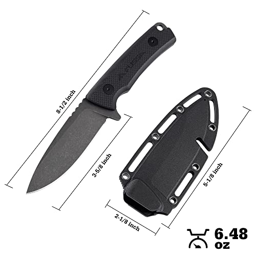 FLISSA Fixed Blade Knife with Nylon Sheath, 8.5" Full Tang D2 Blade and Ergonomic G10 Handle, Hunting Knife for Outdoor Camping Survival Hiking Fishing, Gifts for Men, Women