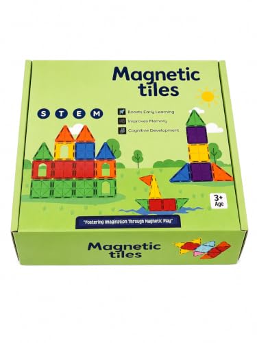 Image of JOYALY Magnetic Building Tiles for Kids, Multicolour | 100 piece | Strong Magnets, Soft Edges, High Transparency, STEM Learning Toy, Ages 3 and Above