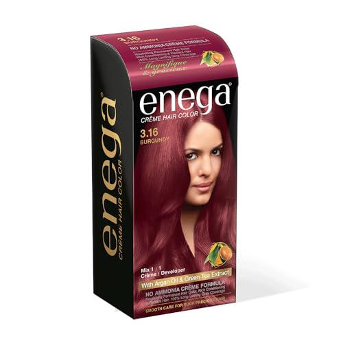Image of Enega No Ammonia Grey Coverage Long Lasting Creme Hair Color with Argan Oil & Green Tea Extract - Pack of 1(150 ML) (Burgundy)