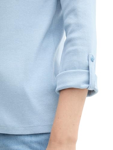 TOM TAILOR Damen Henley Longsleeve mit Streifen aus Bio-Baumwolle, 36483 - Light Fjord Blue White Stripe, XL – Ansicht 5
