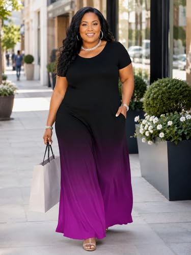 Image of PinkPatty Women's Plus Size Maxi Dresses Short Sleeve Sundress Summer T-Shirt Beach Long Dress with Pockets