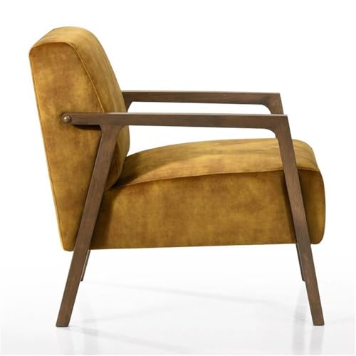 Sillón con estructura de madera y tela dorado miniatura 5