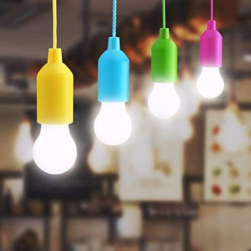 Glighone 4 Pack LED Pull Cord Light Bulb Battery Operated Light Bulb Portable Hanging Pull Cord Lamp On A Rope for Weddings Festivals Camping Parties BBQ's Decoration, Cool White