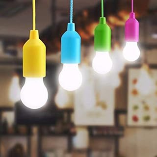 Glighone 4 Pack LED Pull Cord Light Bulb Battery Operated Light Bulb Portable Hanging Pull Cord Lamp On A Rope for Weddings Festivals Camping Parties BBQ's Decoration, Cool White