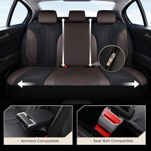 Image of Coverado Seat Covers for Car 5 Seats, Leather Car Seat Covers Fullset, Breathable Mesh Front and Rear Protectors, Coffee Luxury Automotive Covers, Universal Fit for SUV, Truck, Sedan