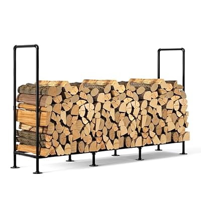 OGEMXU 4ft Outdoor Firewood Rack,Adjustable Heavy-Duty Fire Wood Rack,Metal Firewood Bracket,Firewood Holder are Suitable for,Garages,Outdoor Gardens,Outdoor Bonfires,Farms, Black