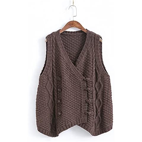 Knitted Vest Tops For Women,Womens V Neck Gilets Knitted Vest Solid Color Cardigan Jacket Disc Button Twist Jacquard Chinese Style Casual Tank Top Vintage Sweater Sleeveless Waistcoat Jumper Uniform Cover