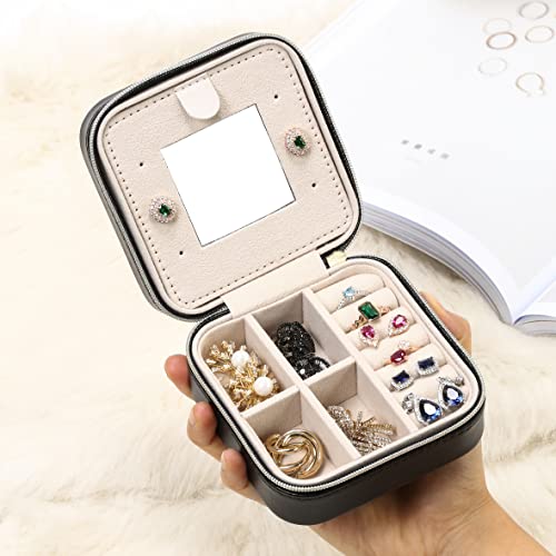 Image of TRODANCE Jewelry Travel Case with Mirror,Small Travel Jewelry Organizer, Portable Jewelry Box Travel Mini Storage Organizer Portable Display Storage Box for Rings Earrings Necklaces (Black)