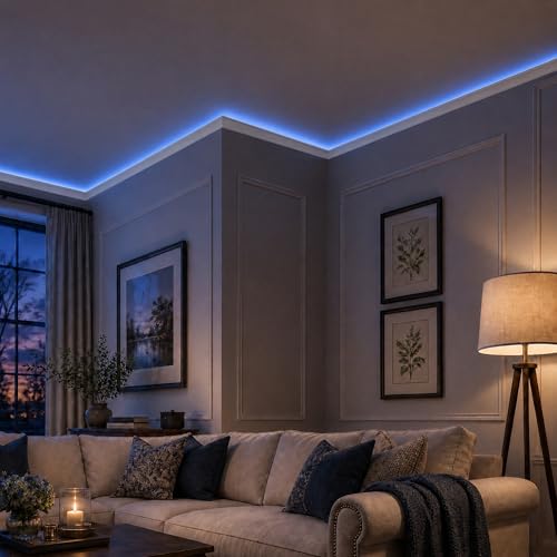 Image of moonoom 10 Pack 39 Ft Ceiling Crown Molding Trim, High Impact Ceiling Decorative Moulding, Room Top Light Strip Crown Molding for Ambient Home Bedroom Living Room Lighting (Style A)