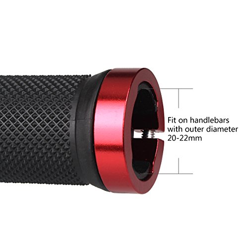 LYCAON Bike Handlebar Grips, Non-Slip-Rubber Adjustable Bicycle Handle Grip with Aluminum Lock, Mountain Road Foldable Bike MTB BMX with Two Rubber Aluminum Expandable End Caps. (Red) - Thumbnail 2