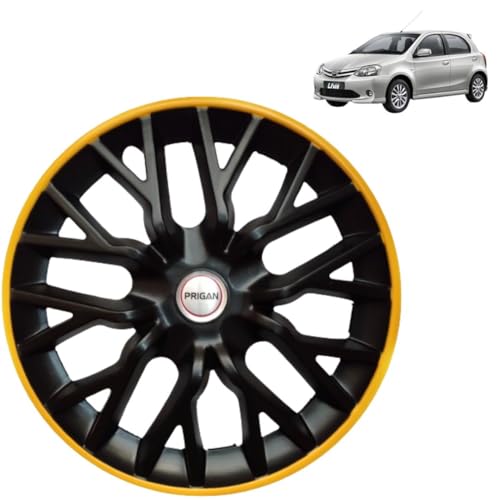 Image of Prigan Wheel Cover for Liva 14 Inch Black Yellow Wheel Cap (Available in 12,13,14 Inch) (Set of 4 Pcs) (Press Fitting) Model- Power GT Yellow-14