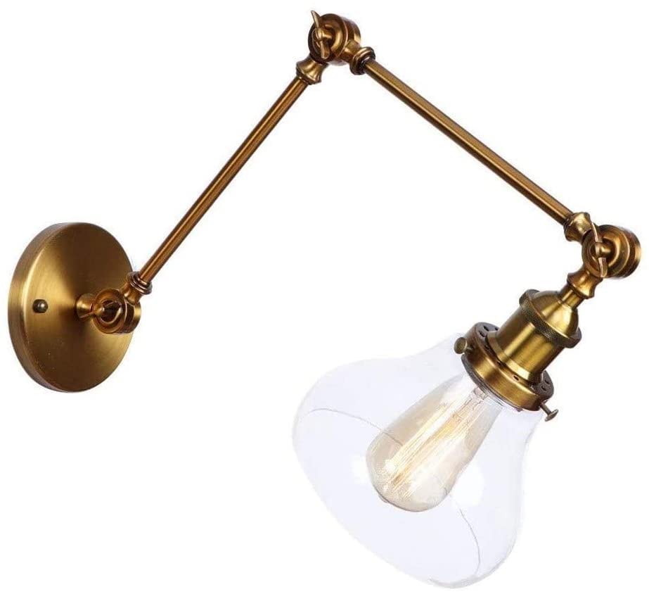 WQHPLMD Aplique de pared dorado con brazo ajustable y cristal para iluminación de interiores 5