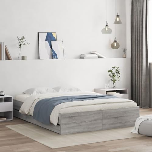 KLYEON Cama con cajones Madera ingeniería Gris Sonoma 150x200 cm,Estructura de Cama Moderna con cajones Almacenamiento y Comodidad para tu Dormitorio Camas y somieres