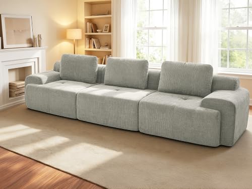 Image of 122 inch Oversized Boneless Couch, Comfort Cloud Sectional Couches for Living Room, Modular Sofa High Back & Extra Deep Seat, No Assembly, Soft Chenille Fabric (Light Grey, 122 inch-(3+0))