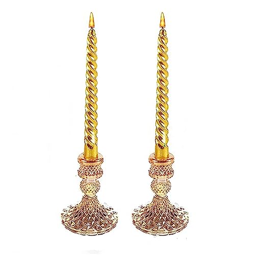 Candlestick Holders, Taper Candle Holders Glass, Candle Pillar Stands for Table Mantel Wedding Housewarming Gift Home Decoration (Gold 2pcs)