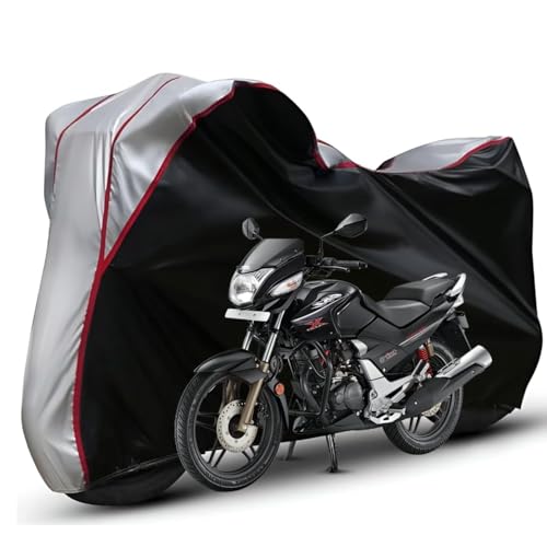 Image of Waterproof Bike Body Cover Compatible with Hero Xtream CBZ Dustproof Scratchproof - Motorcycle Cover for Two Wheeler, Outdoor Full Cover with UV, Duty, Rain Protection (Black Top Silver)