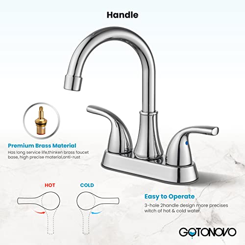 Gotonovo Chrome Polished 2 Hole Bathroom Sink Faucet 4 Inch Centerset Lavatory Mixer Tap Deck Mount 2 Handles With Pop Up Drain And Water Supply Lines thumb #4
